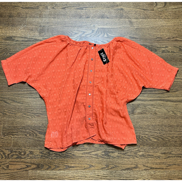 Cruel Denim Blouse Womens Medium Orange Textured Sheer Button Blouse Western NWT - Picture 1 of 8
